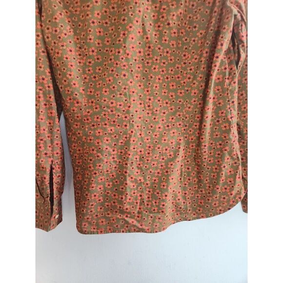 Q Mack Women Green w/Red Orange Floral Print Cotton Button Up Shirt size Medium - Picture 3 of 8